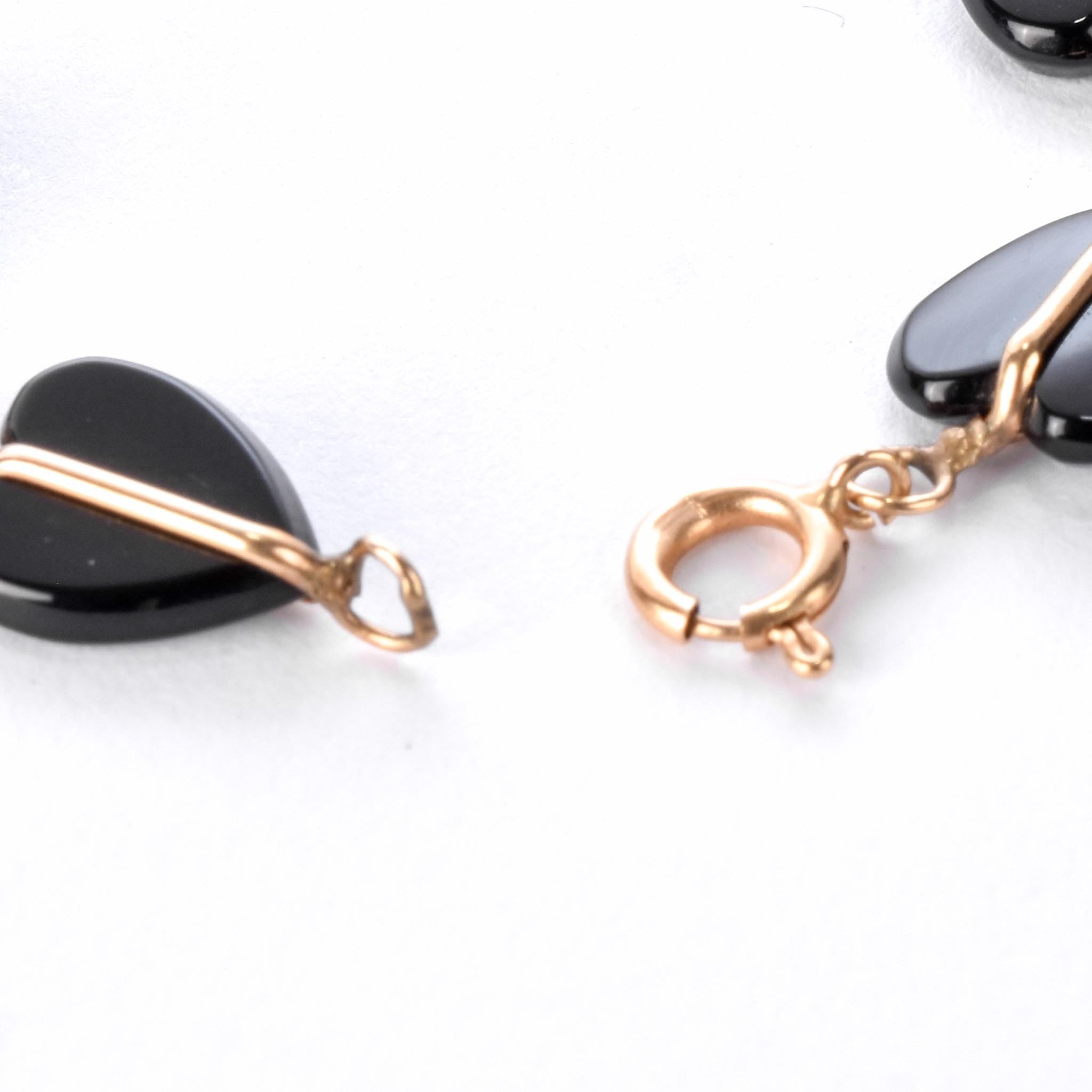 14K Gold and Heart-Shaped Onyx Link Bracelet