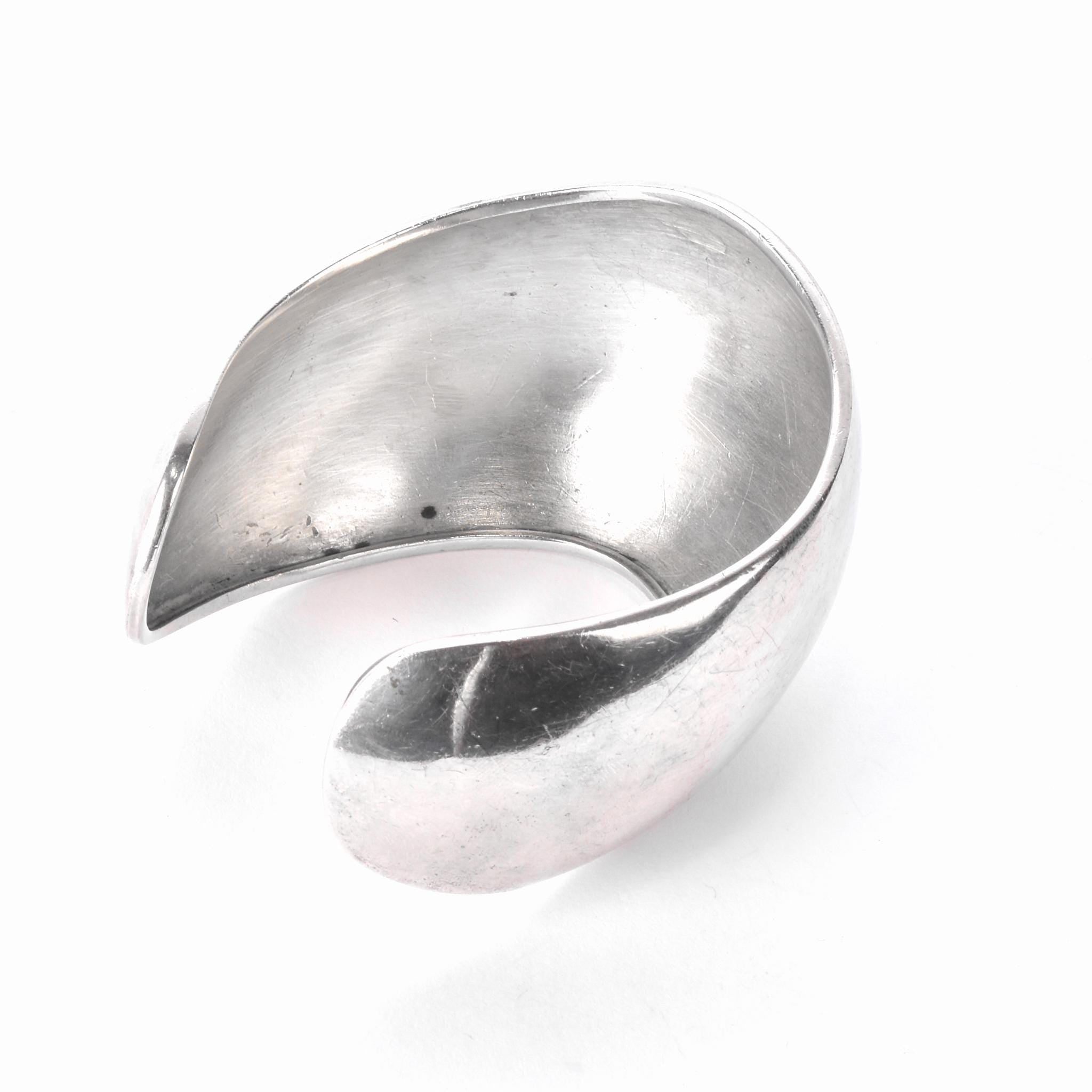 Sterling Silver Taxco Modernist Wavy Cuff Bracelet