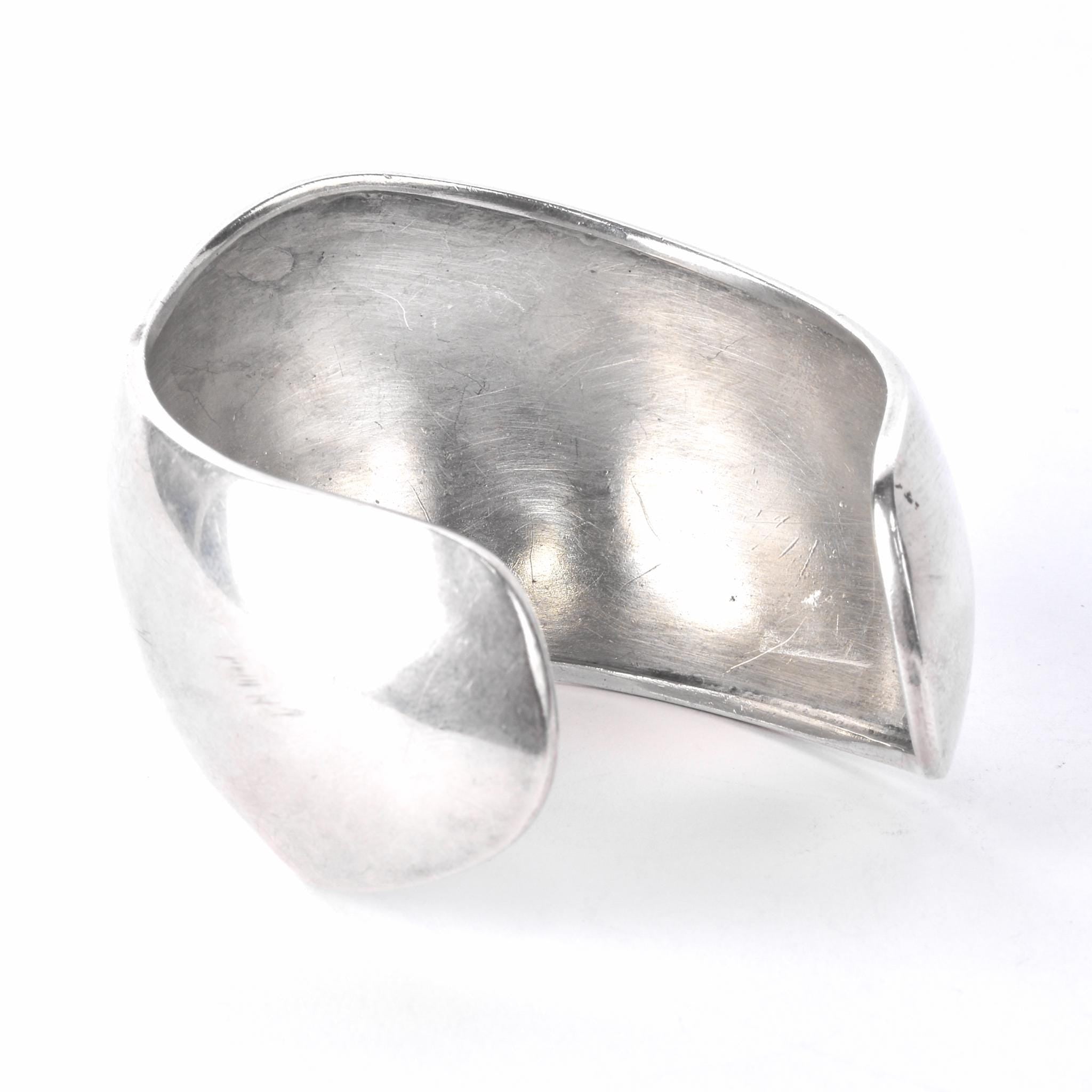 Sterling Silver Taxco Modernist Wavy Cuff Bracelet