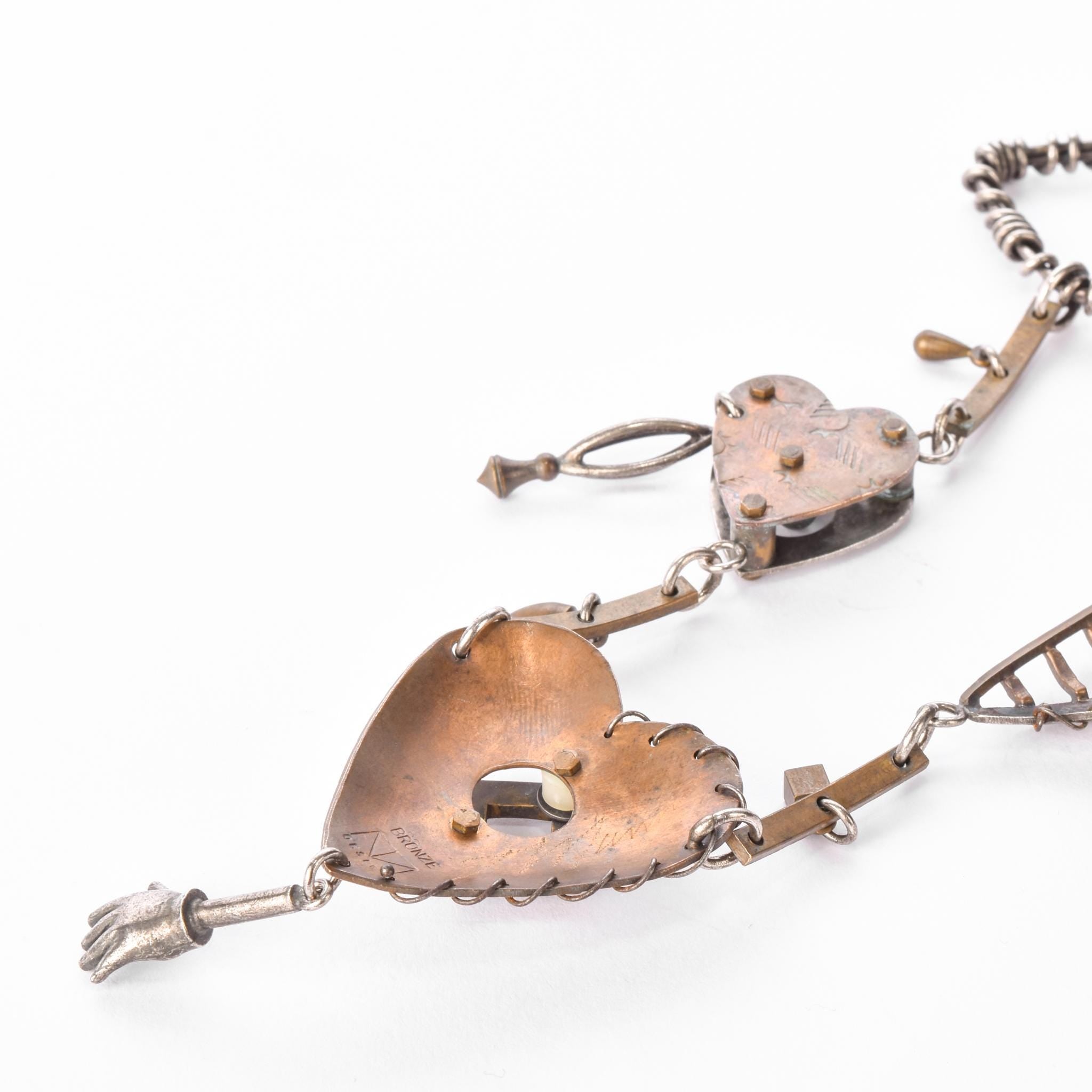 Thomas Mann Signed Techno Romantic Mixed Metal Heart Necklace