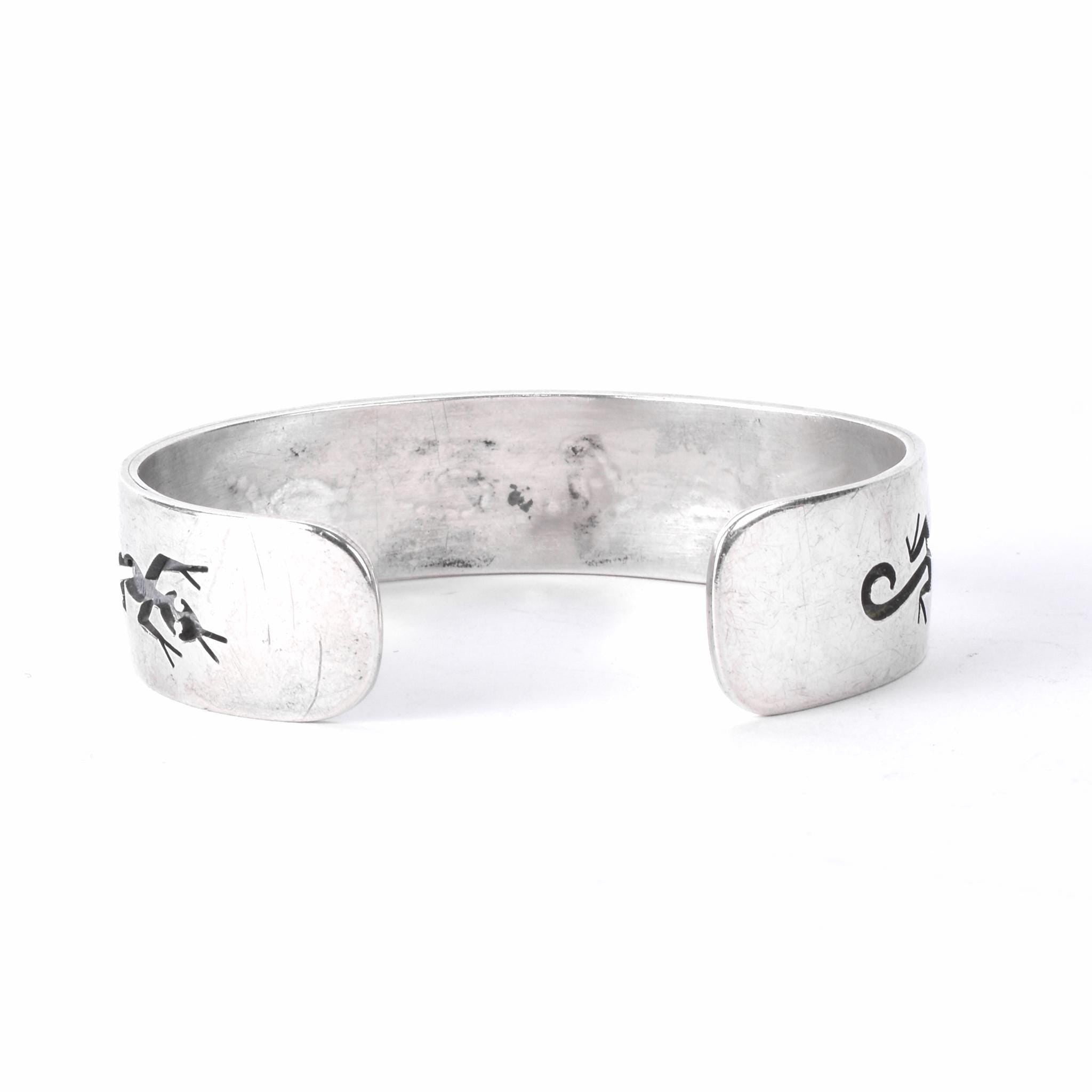 Hopi Signed Sterling Silver Lizard Inlay Cuff Bracelet