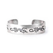 Hopi Signed Sterling Silver Lizard Inlay Cuff Bracelet