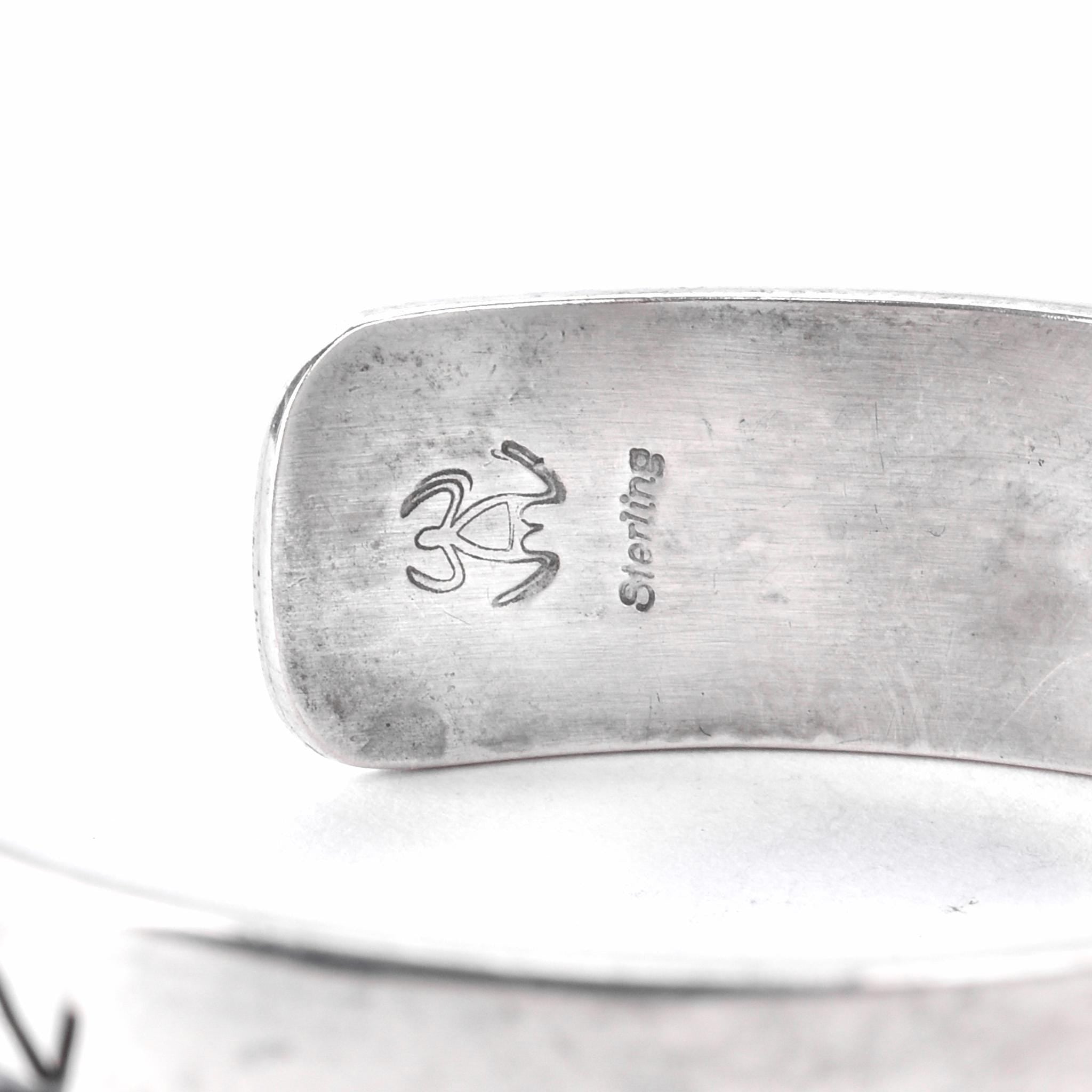 Hopi Signed Sterling Silver Lizard Inlay Cuff Bracelet