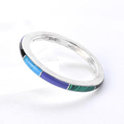 Taxco Sterling Silver Multi-Gemstone Inlay Bangle Bracelet