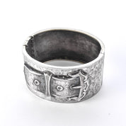 Antique English Silver Etched Hinged Belt-Buckle Bracelet