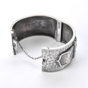 Antique English Silver Etched Hinged Belt-Buckle Bracelet