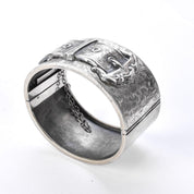 Antique English Silver Etched Hinged Belt-Buckle Bracelet