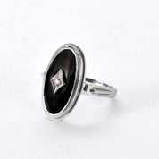 Art Deco 14K White Gold and Onyx Ring with Diamond