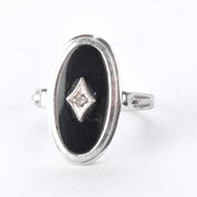 Art Deco 14K White Gold and Onyx Ring with Diamond