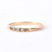 14K Gold Three Diamond Stacking Band with Carved Flowers