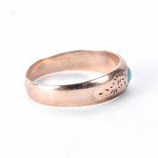 9K Rose Gold Carved Band with Solitaire Turquoise