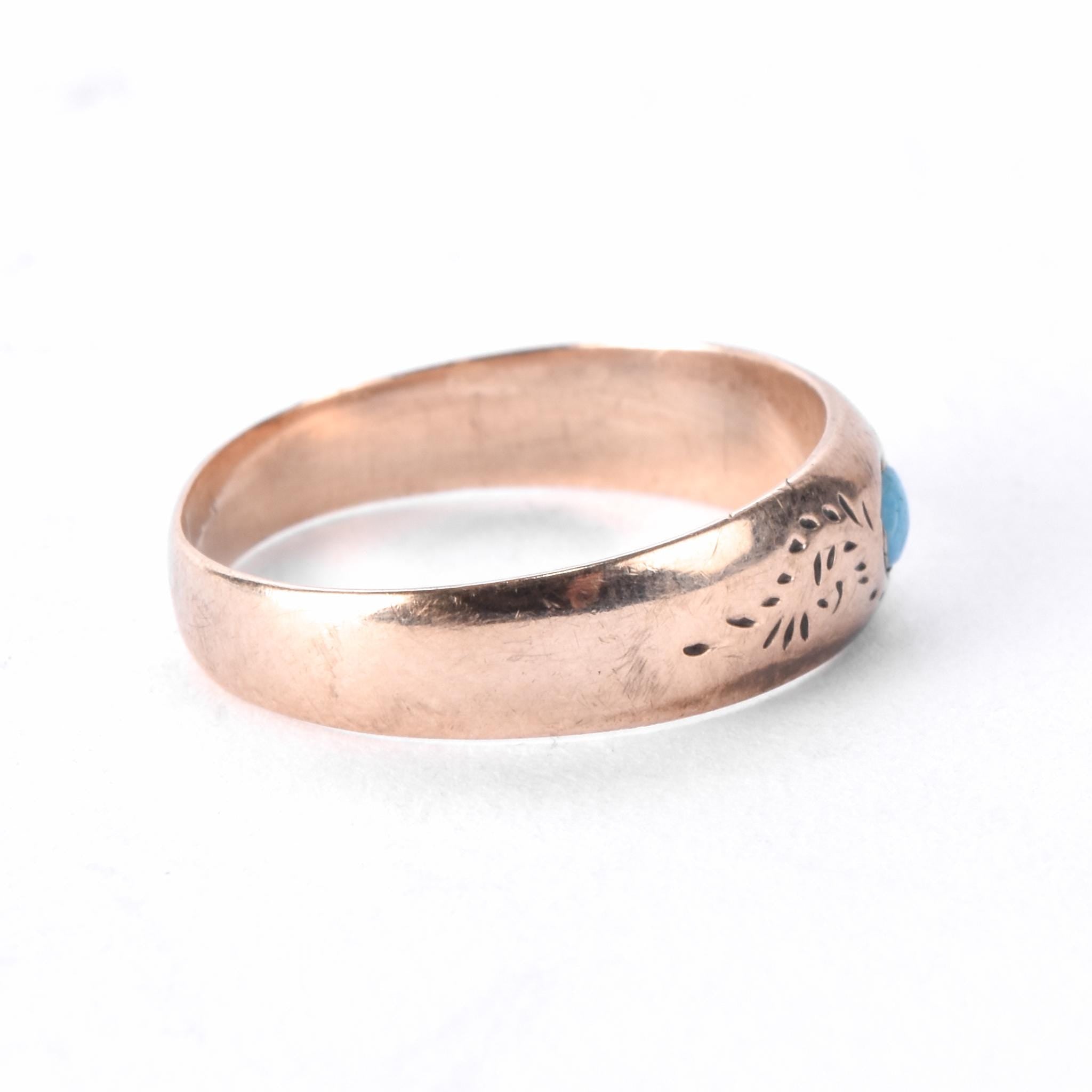 9K Rose Gold Carved Band with Solitaire Turquoise
