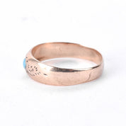 9K Rose Gold Carved Band with Solitaire Turquoise
