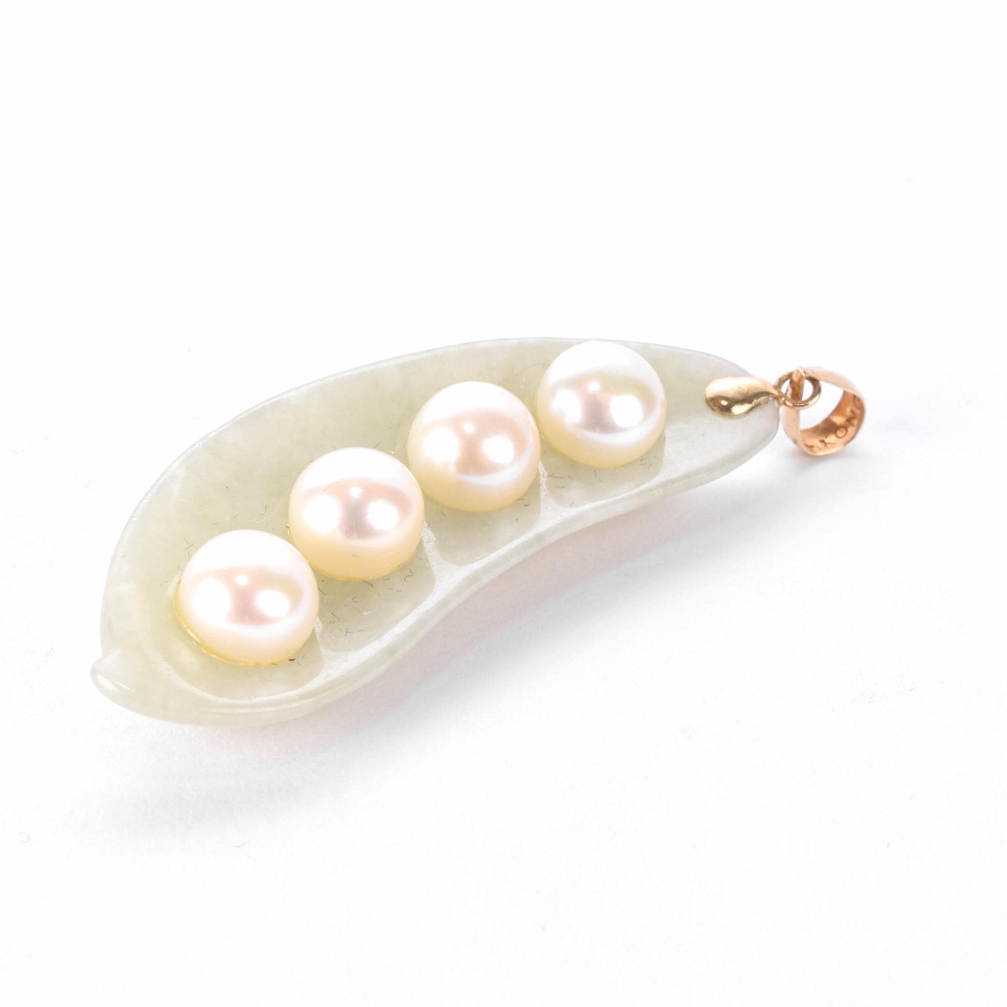 Jade and Pearl Peapod Pendant with 14K Gold Bail