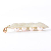 Jade and Pearl Peapod Pendant with 14K Gold Bail