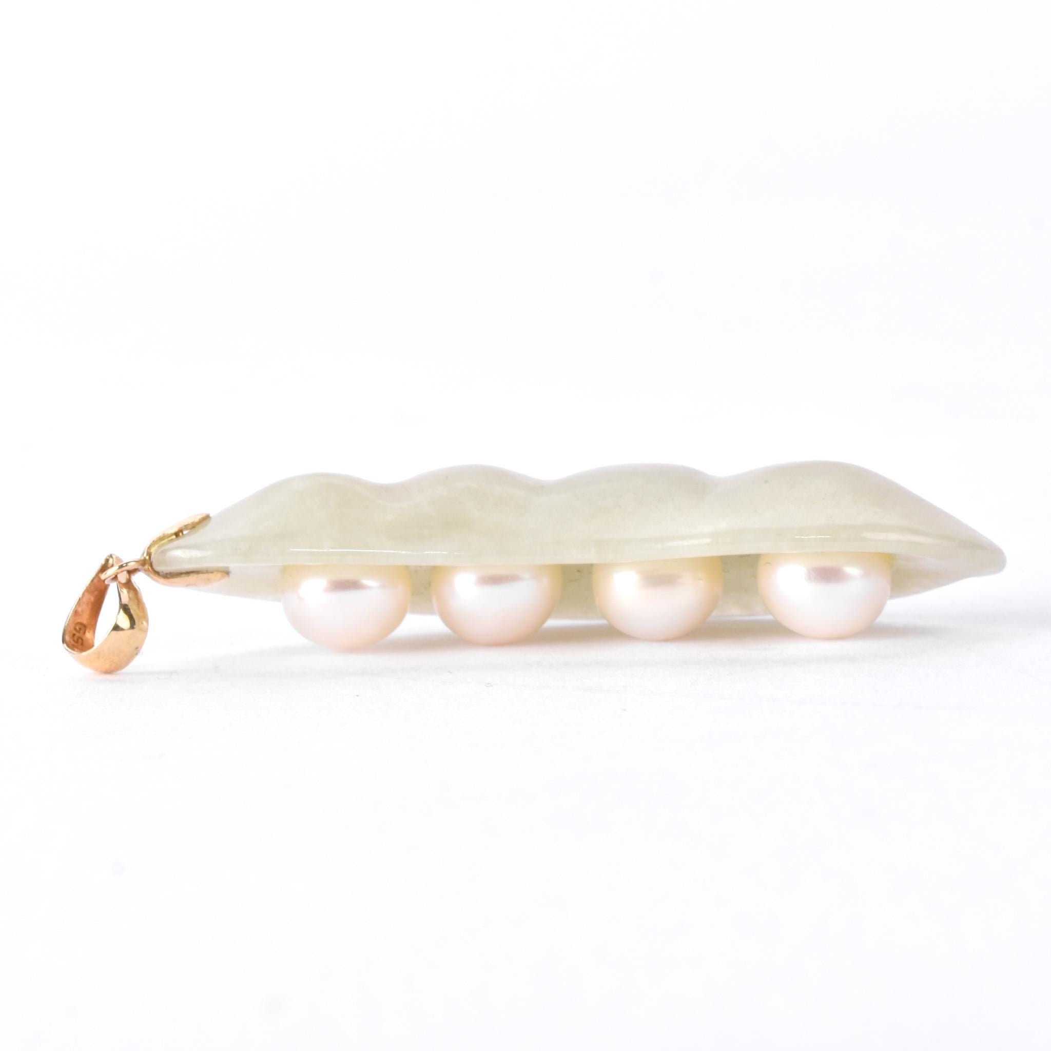 Jade and Pearl Peapod Pendant with 14K Gold Bail
