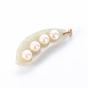 Jade and Pearl Peapod Pendant with 14K Gold Bail