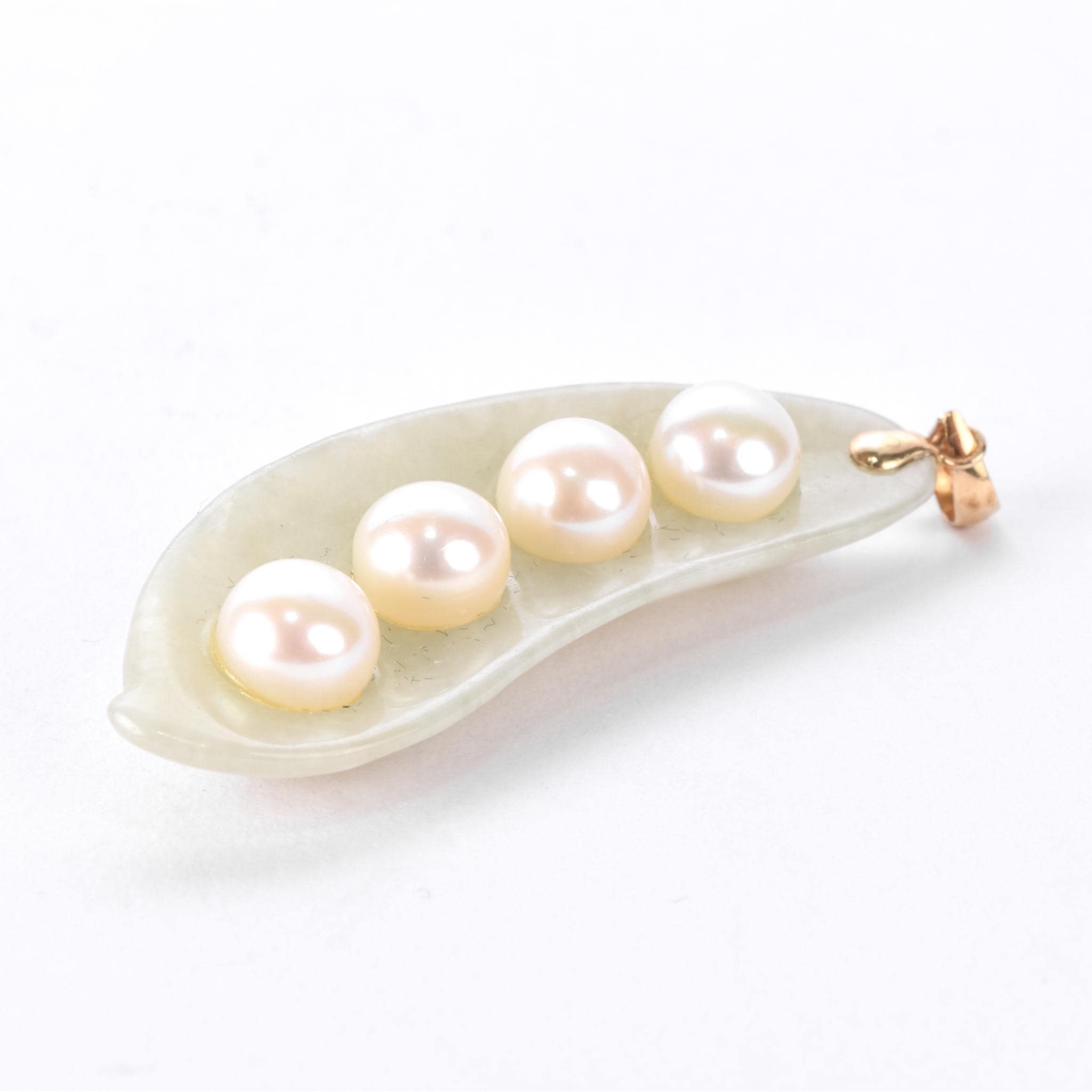 Jade and Pearl Peapod Pendant with 14K Gold Bail