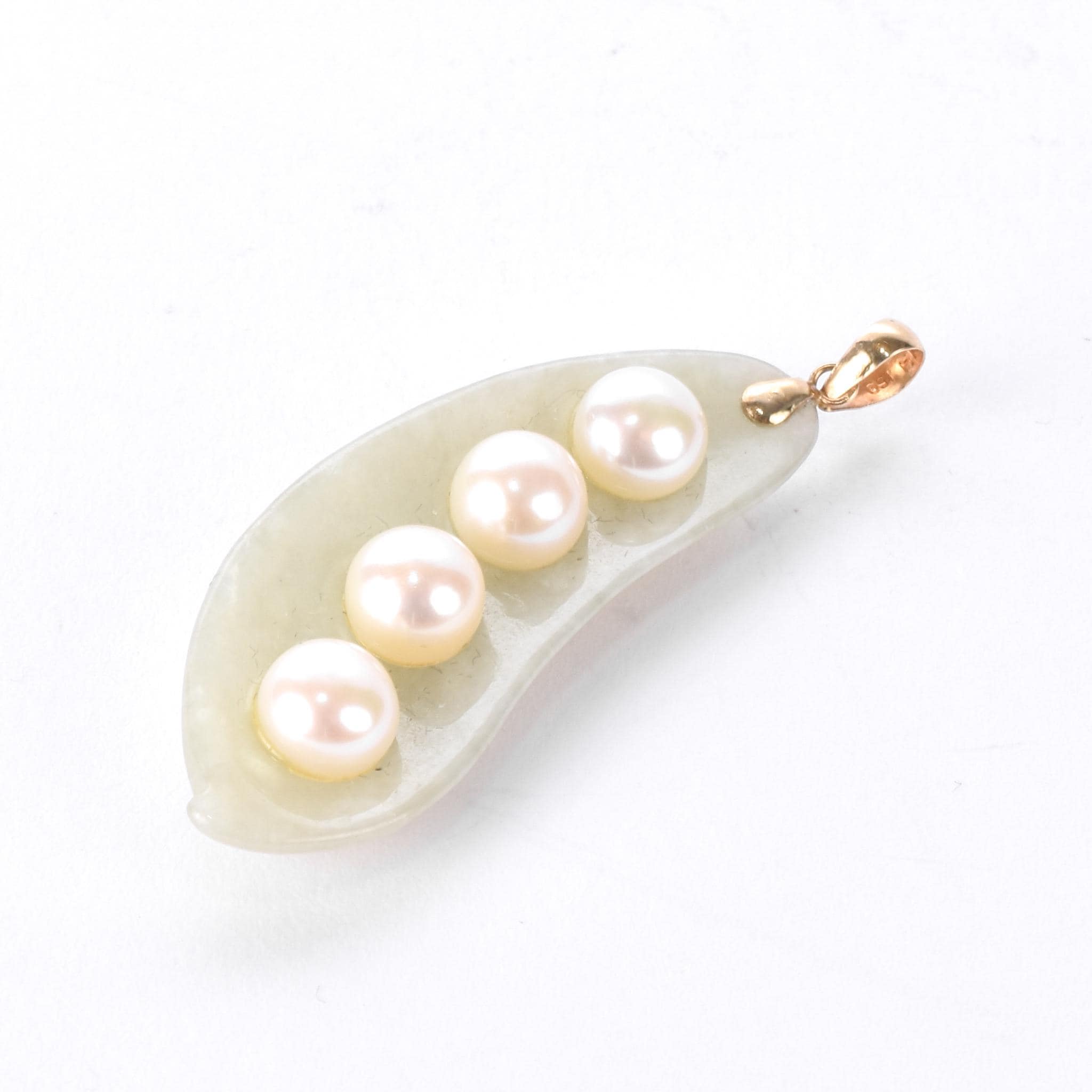 Jade and Pearl Peapod Pendant with 14K Gold Bail