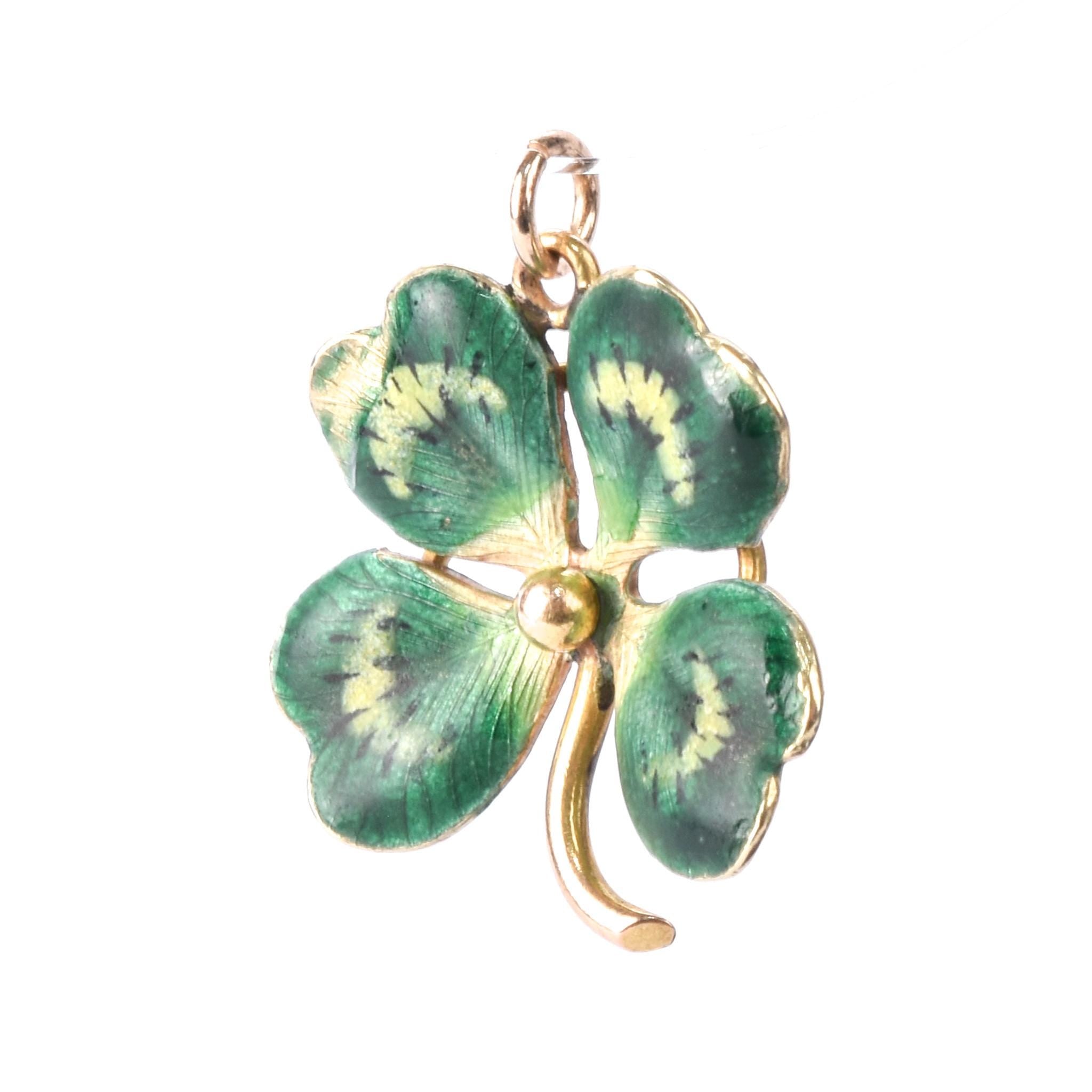 14K Gold and Enamel Lucky Four-Leaf Clover Pendant