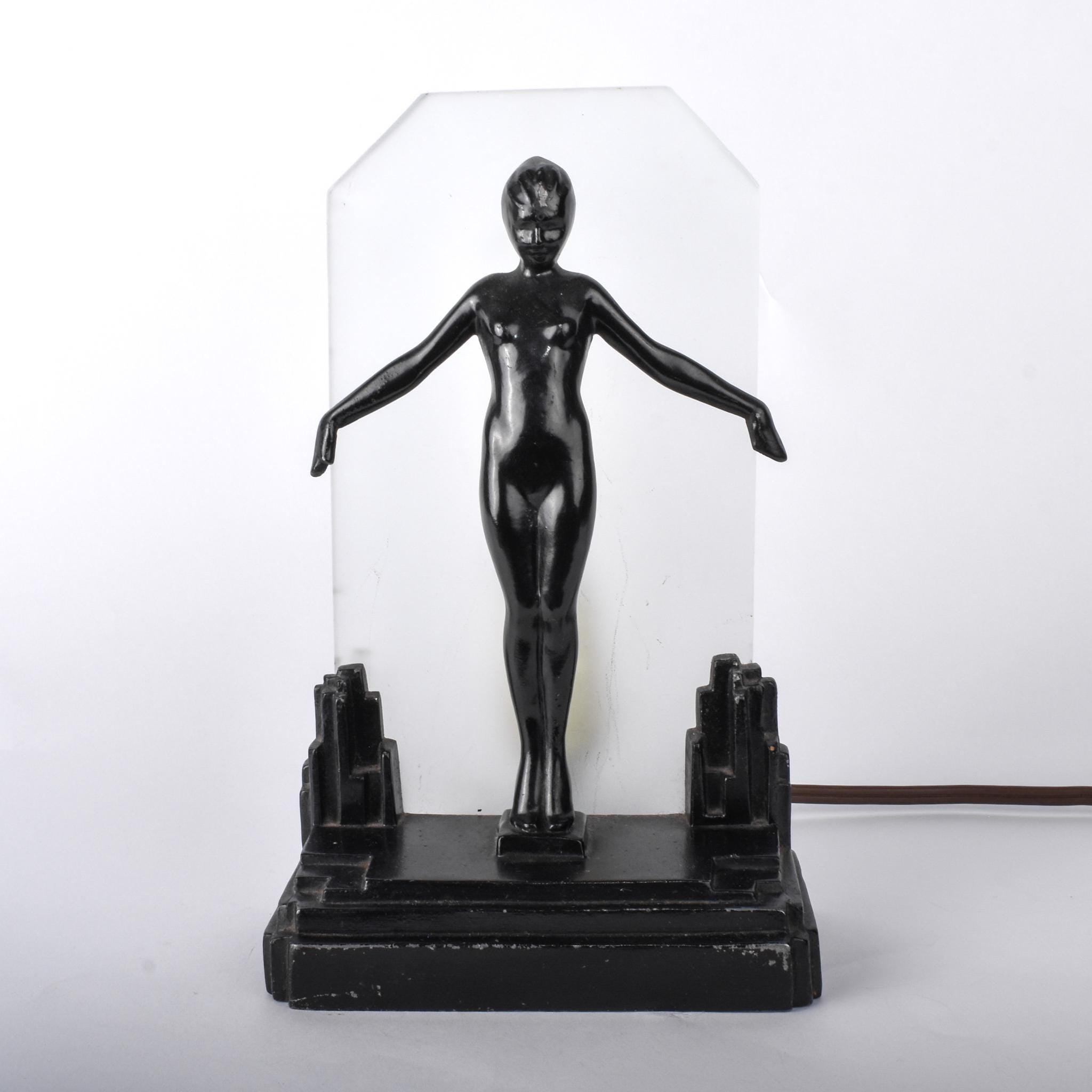1928 Art Deco Frankart Metal Figural Female Table Lamp