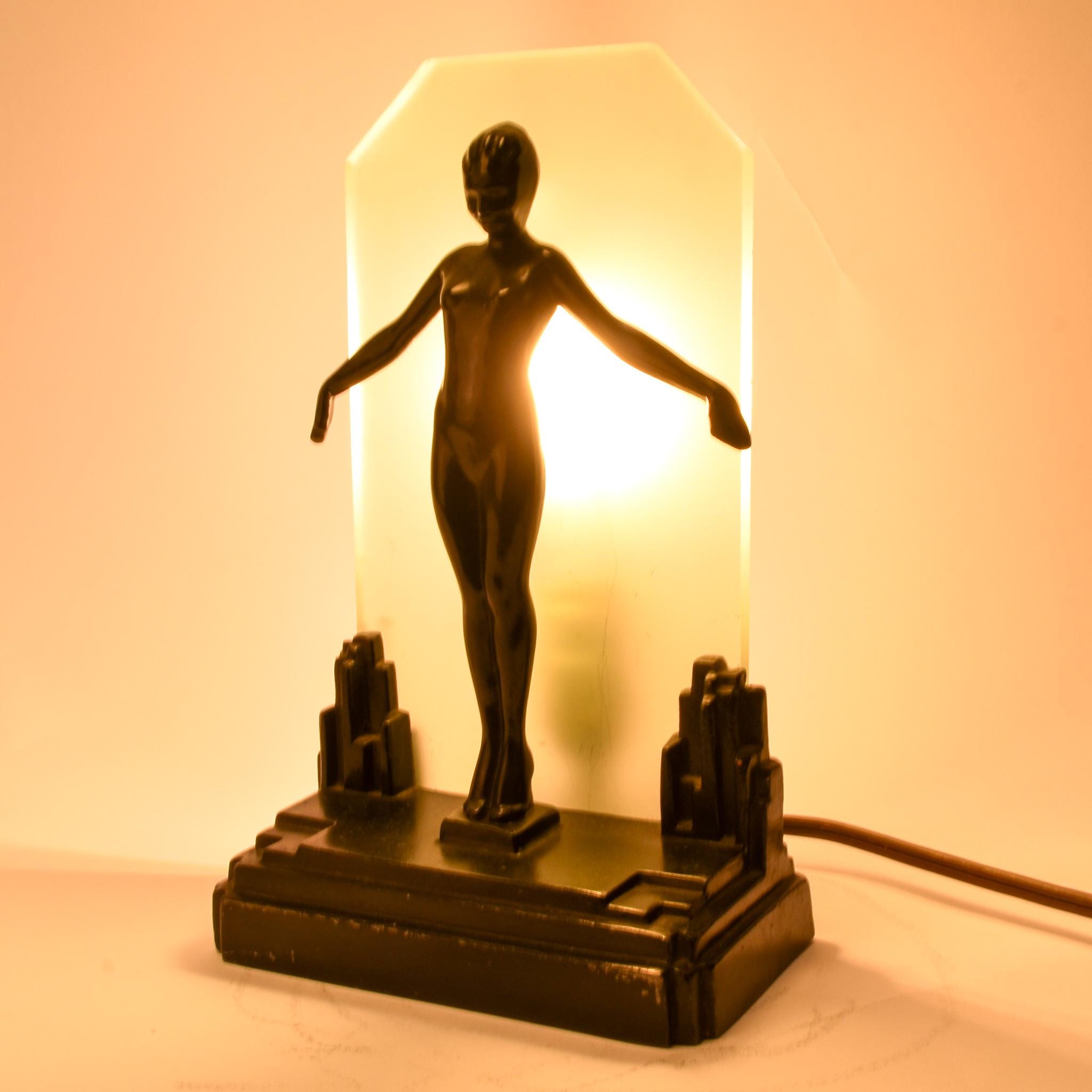 1928 Art Deco Frankart Metal Figural Female Table Lamp