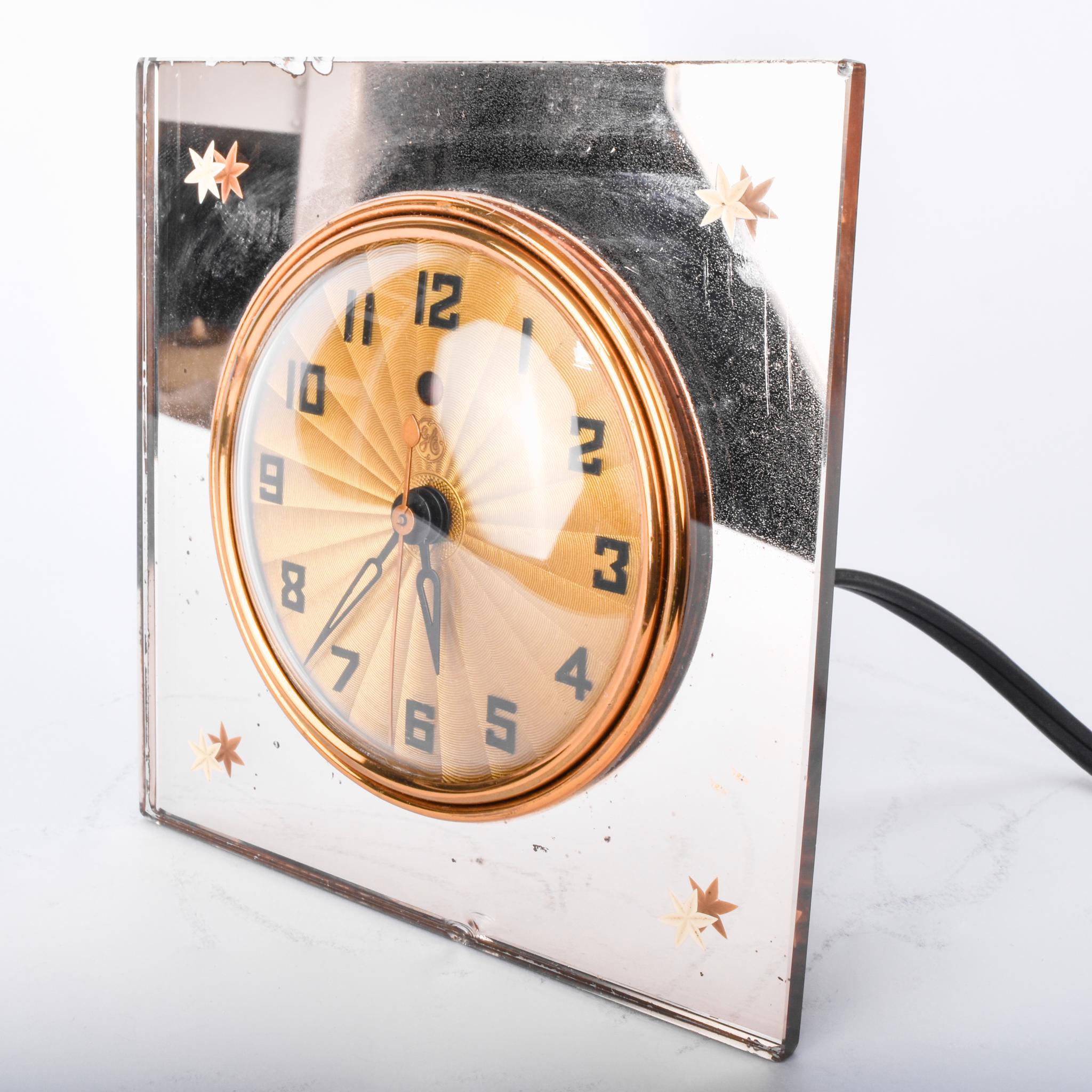 1930's General Electric Art Deco Electric Mantel Clock with Rose Mirror