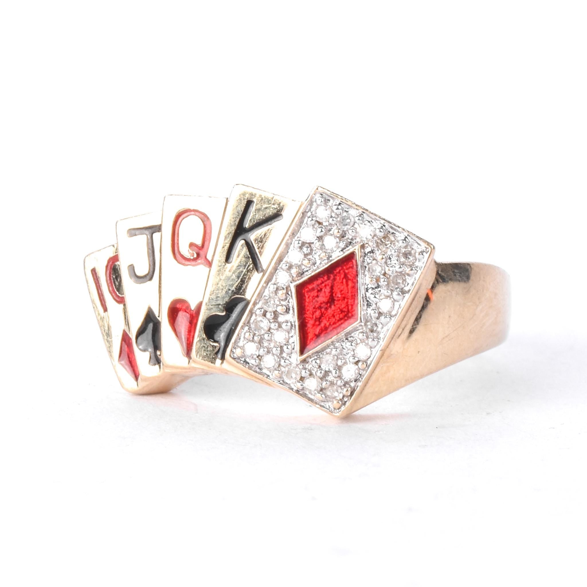 10K Gold and Diamond Poker Flush Men's Statement Ring