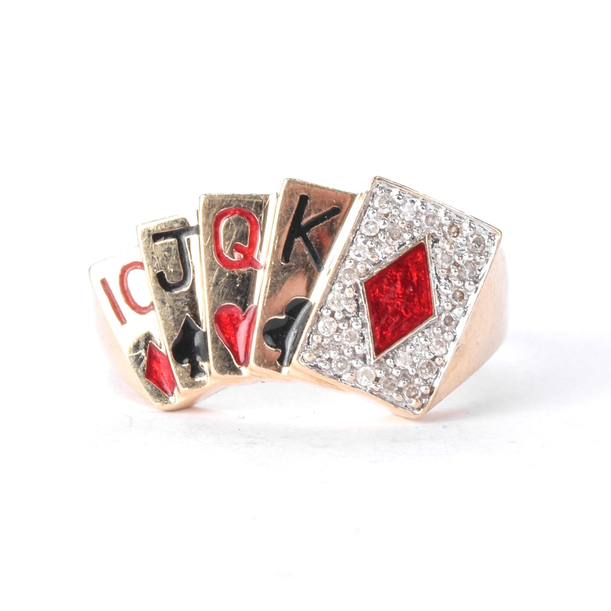 10K Gold and Diamond Poker Flush Men's Statement Ring