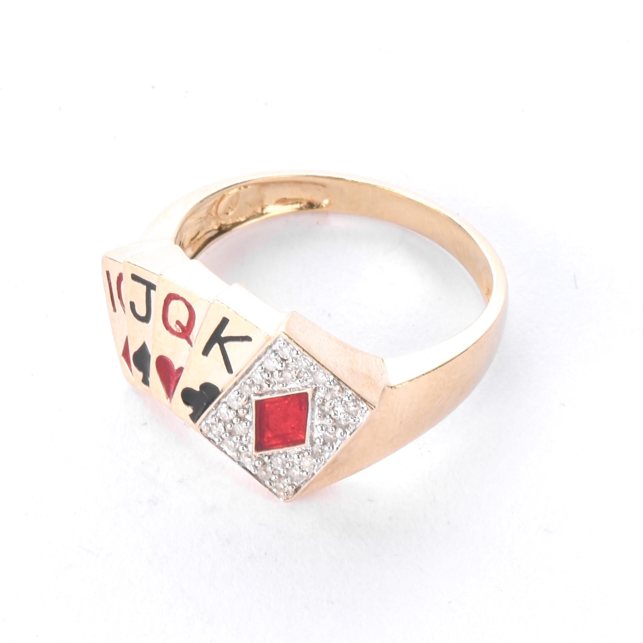 10K Gold and Diamond Poker Flush Men's Statement Ring
