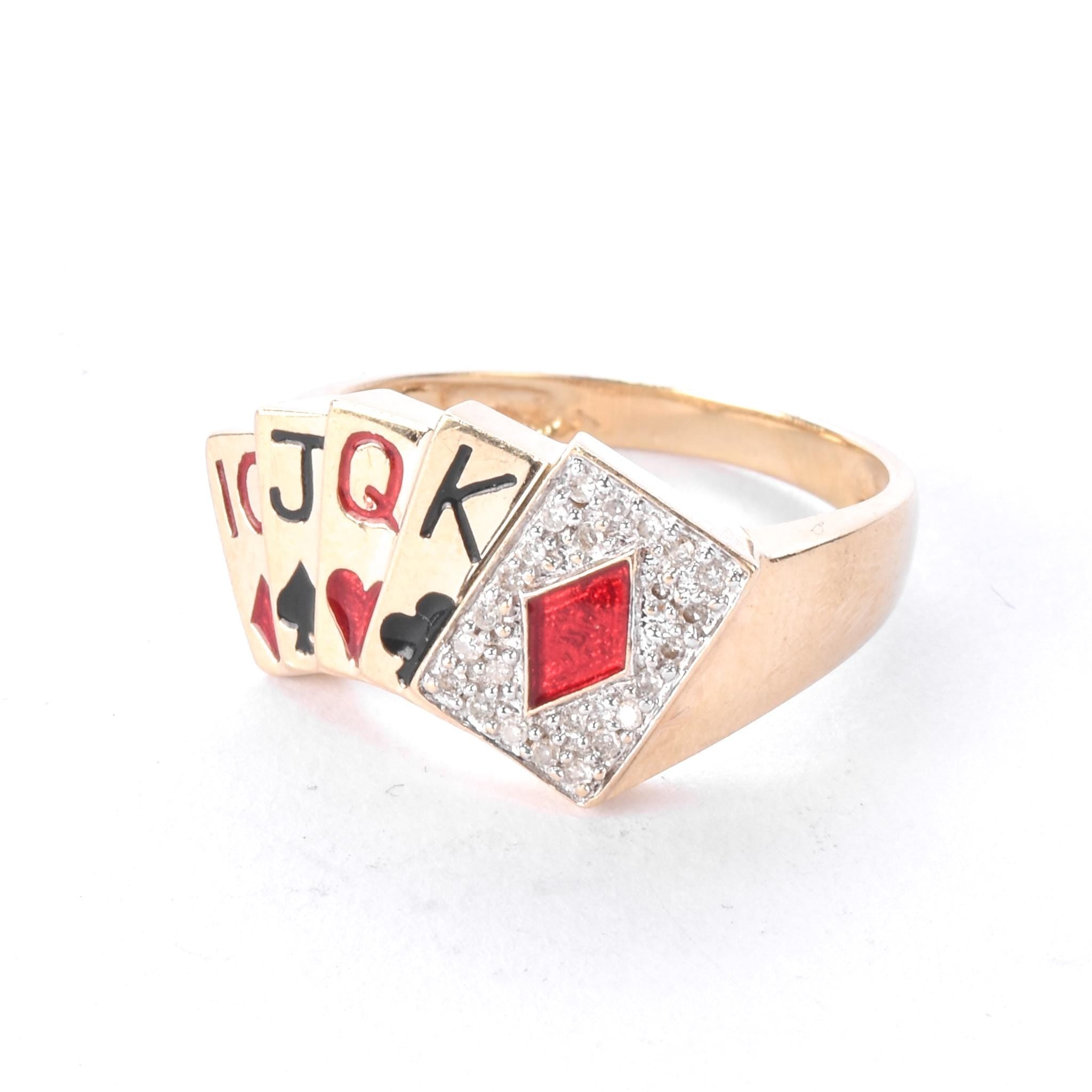 10K Gold and Diamond Poker Flush Men's Statement Ring