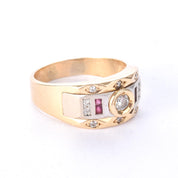 14K Two-Tone Gold Men's Statement Ring with Ruby and Cubic Zirconia