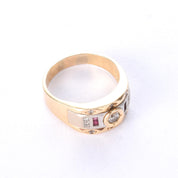 14K Two-Tone Gold Men's Statement Ring with Ruby and Cubic Zirconia