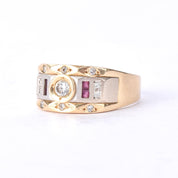 14K Two-Tone Gold Men's Statement Ring with Ruby and Cubic Zirconia