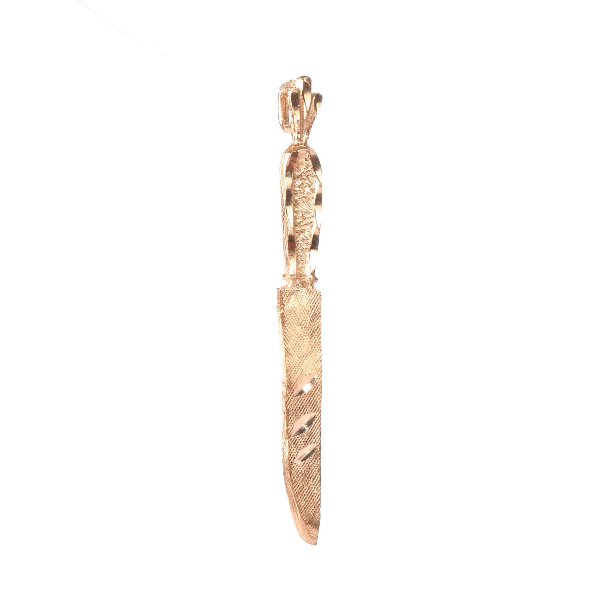 14K Gold Etched Knife Pendant