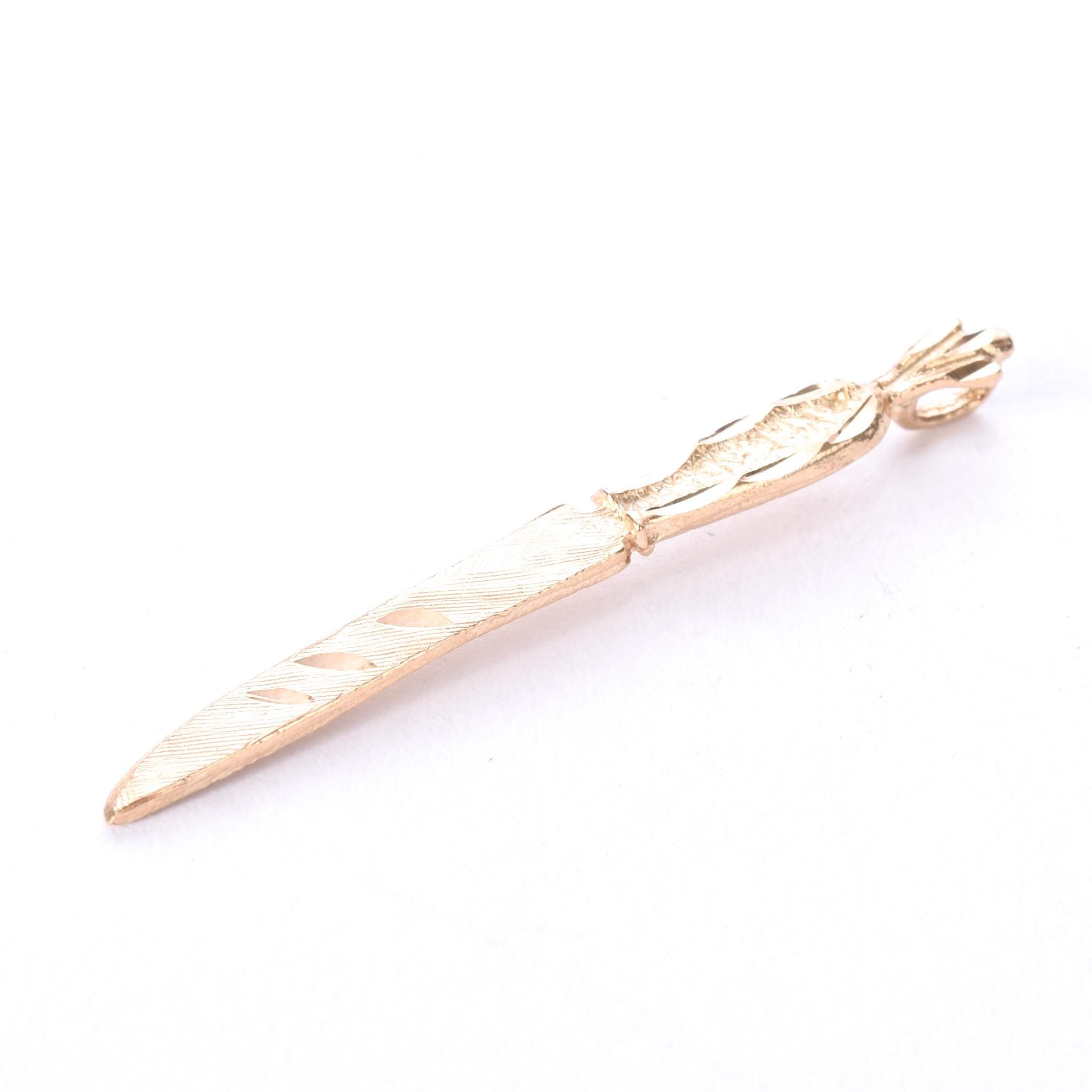 14K Gold Etched Knife Pendant