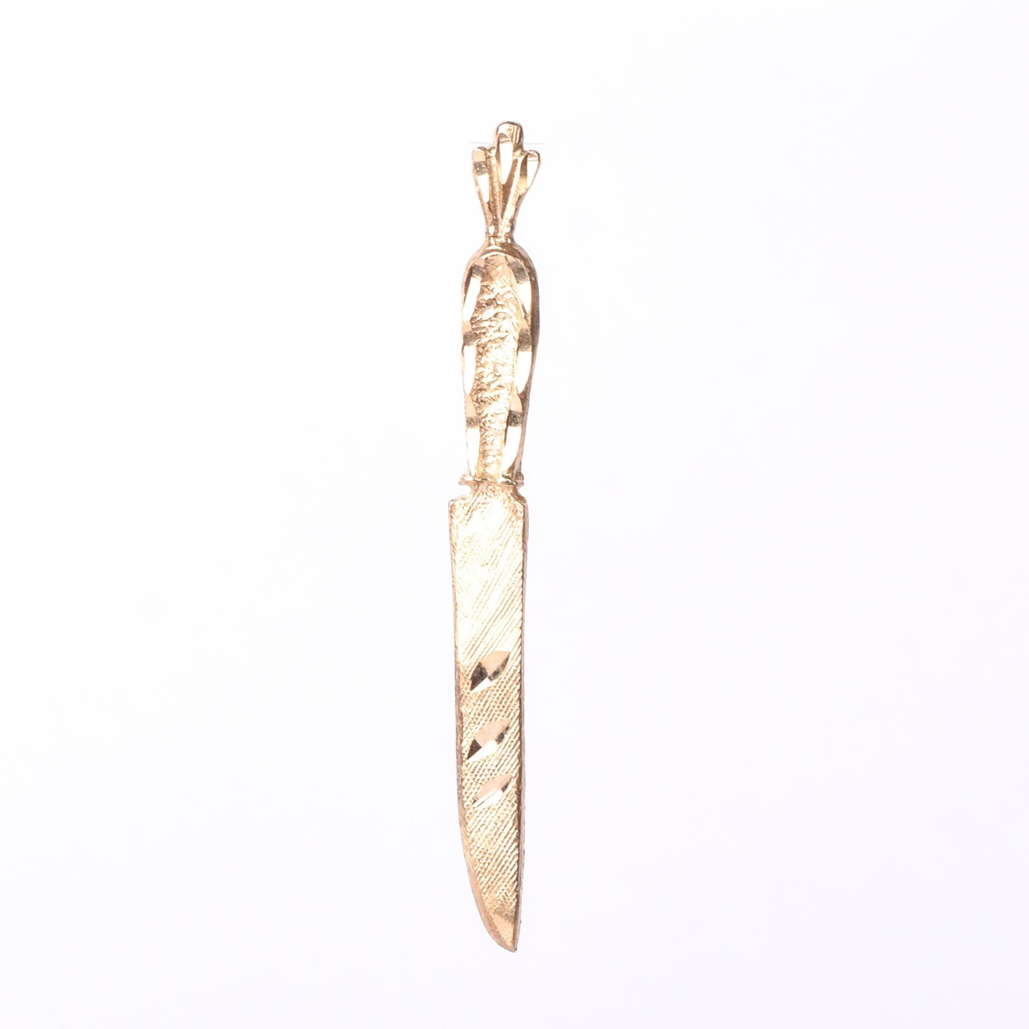 14K Gold Etched Knife Pendant