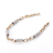 10K Two-Tone Gold Paperclip and Barrel Spring Link Bracelet