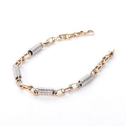 10K Two-Tone Gold Paperclip and Barrel Spring Link Bracelet