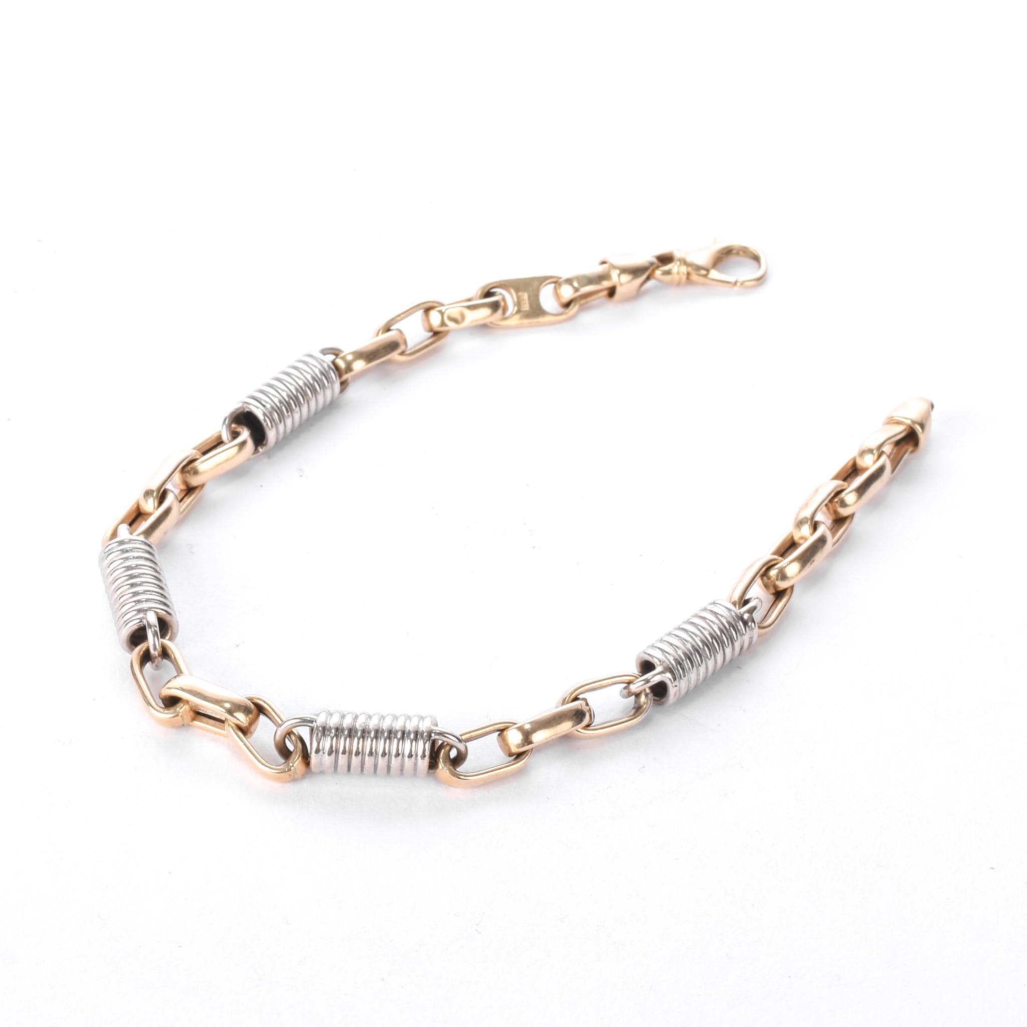 10K Two-Tone Gold Paperclip and Barrel Spring Link Bracelet
