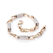 10K Two-Tone Gold Paperclip and Barrel Spring Link Bracelet