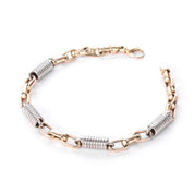 10K Two-Tone Gold Paperclip and Barrel Spring Link Bracelet