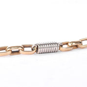 10K Two-Tone Gold Paperclip and Barrel Spring Link Bracelet