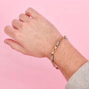 10K Two-Tone Gold Paperclip and Barrel Spring Link Bracelet