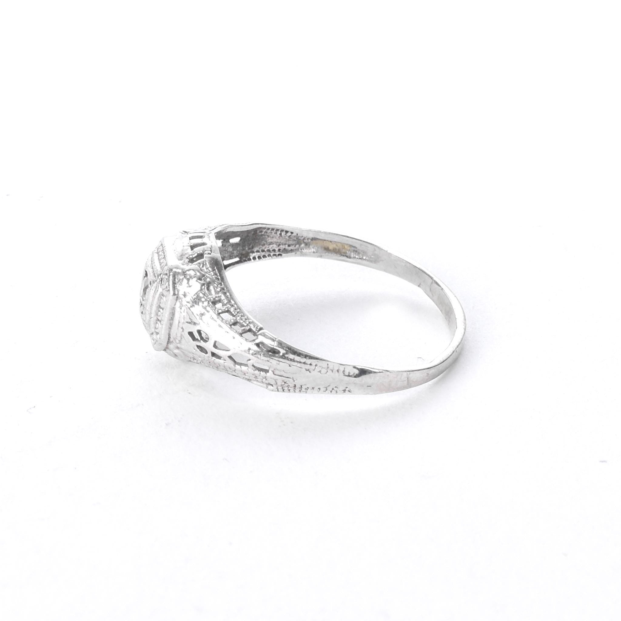 Art Deco 14K White Gold Filigree Diamond Engagement Ring
