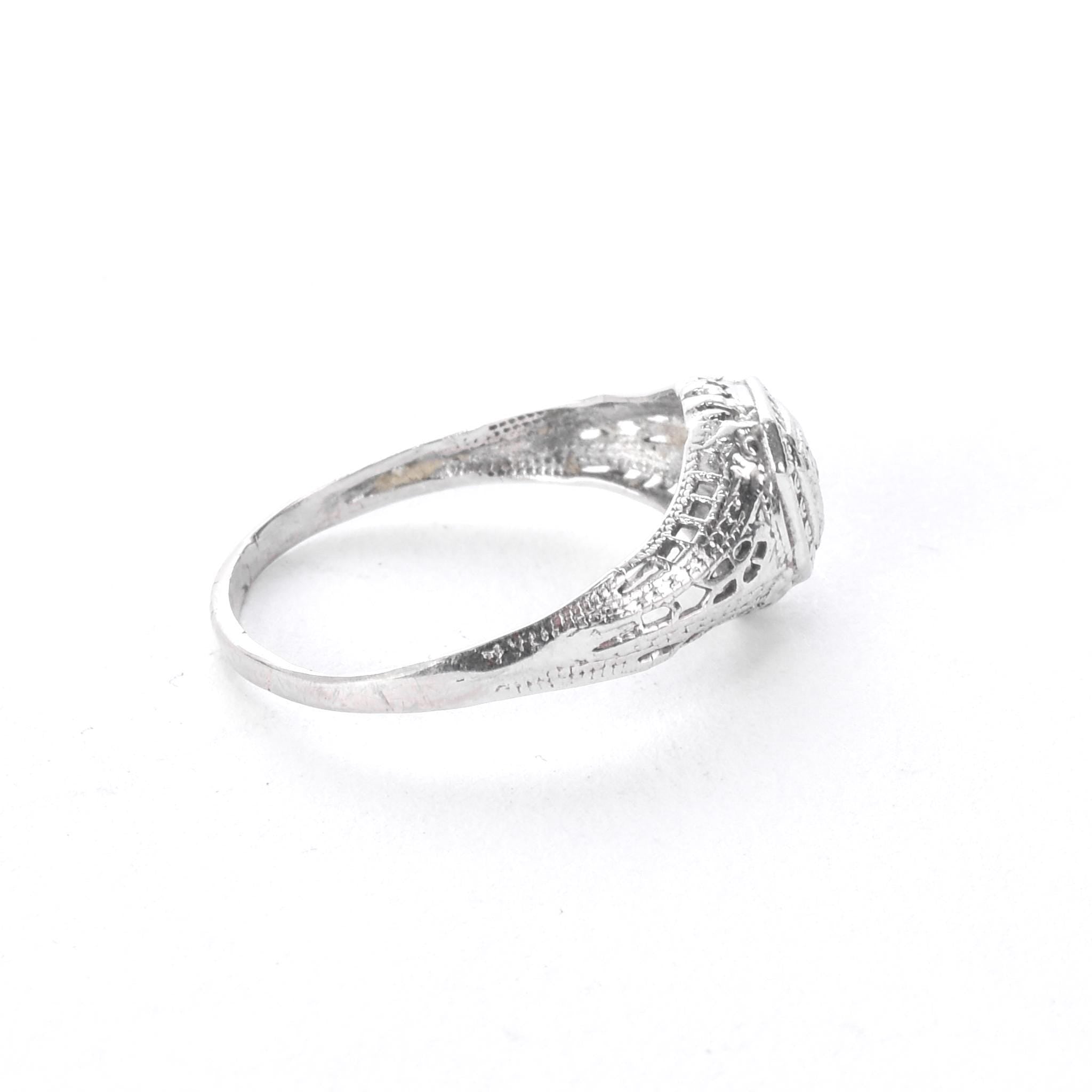 Art Deco 14K White Gold Filigree Diamond Engagement Ring