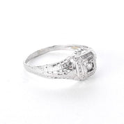 Art Deco 14K White Gold Filigree Diamond Engagement Ring
