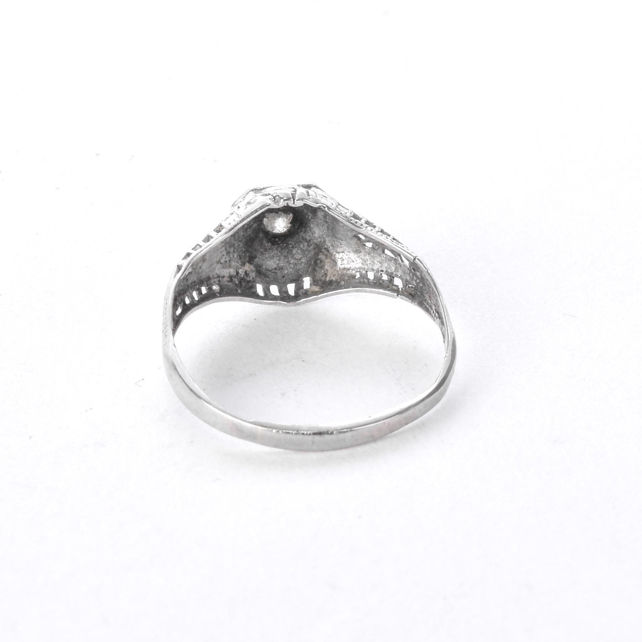 Art Deco 14K White Gold Filigree Diamond Engagement Ring