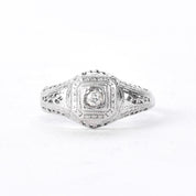 Art Deco 14K White Gold Filigree Diamond Engagement Ring