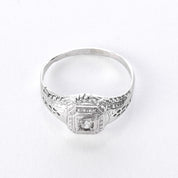 Art Deco 14K White Gold Filigree Diamond Engagement Ring